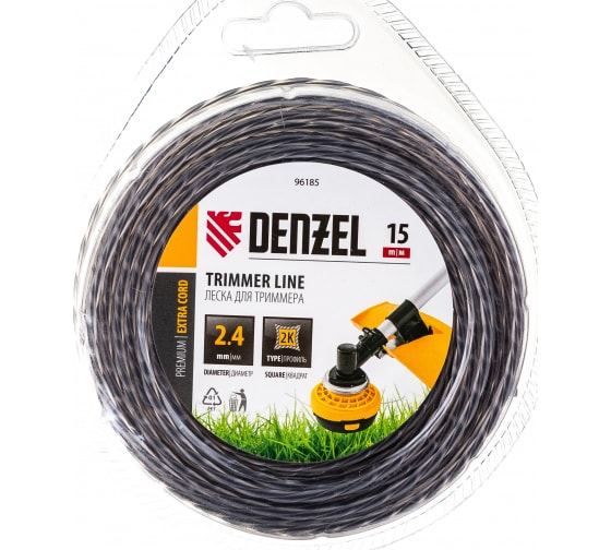Fűkasza damil Denzel 2,4mm 15m extra erős csavart négyzet profil